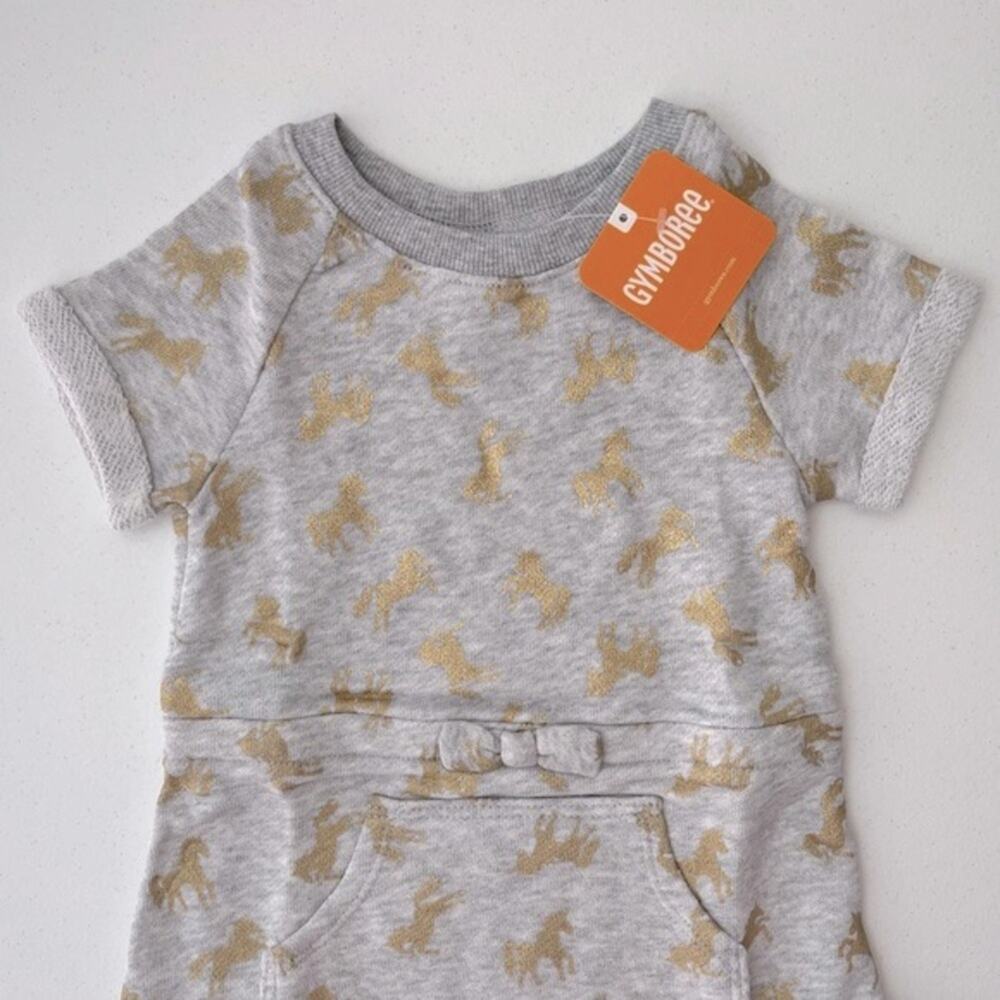 Gymboree Dress Girls Metallic Unicorn Print Sweater Dress Gray Gold Size 3T NEW